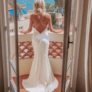 NWT Elliat Aisle Satin White Wedding Bride Slip Cowl Neck Maxi Dress Size Small